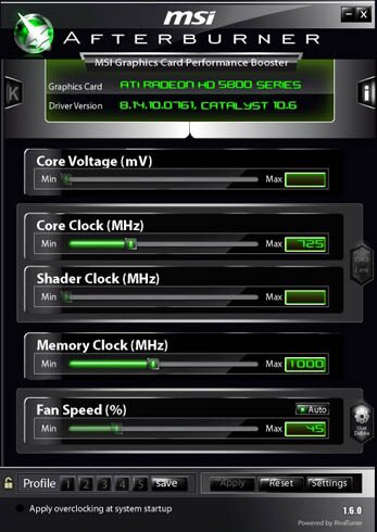 MSI AfterBurner - разгон Radeon HD 5850